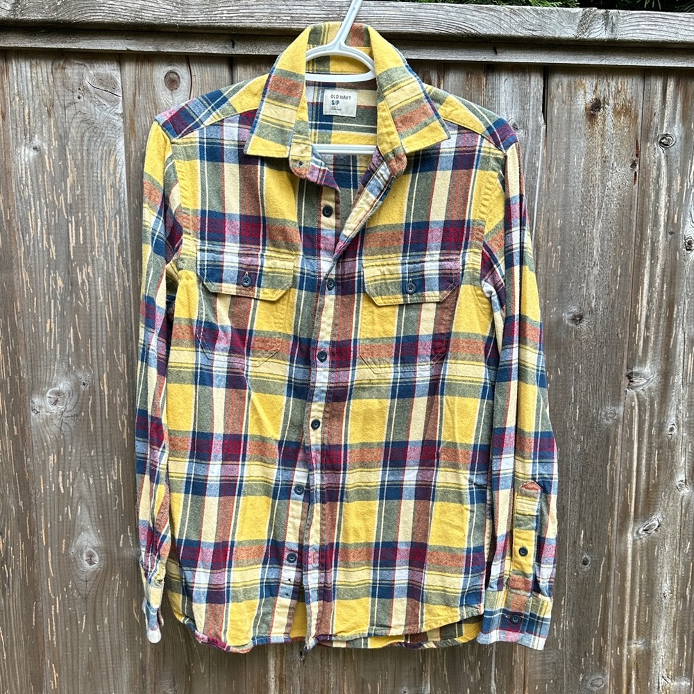 Old Navy Men's Plaid Button-Down Shirt - Yellow, Red, Blue